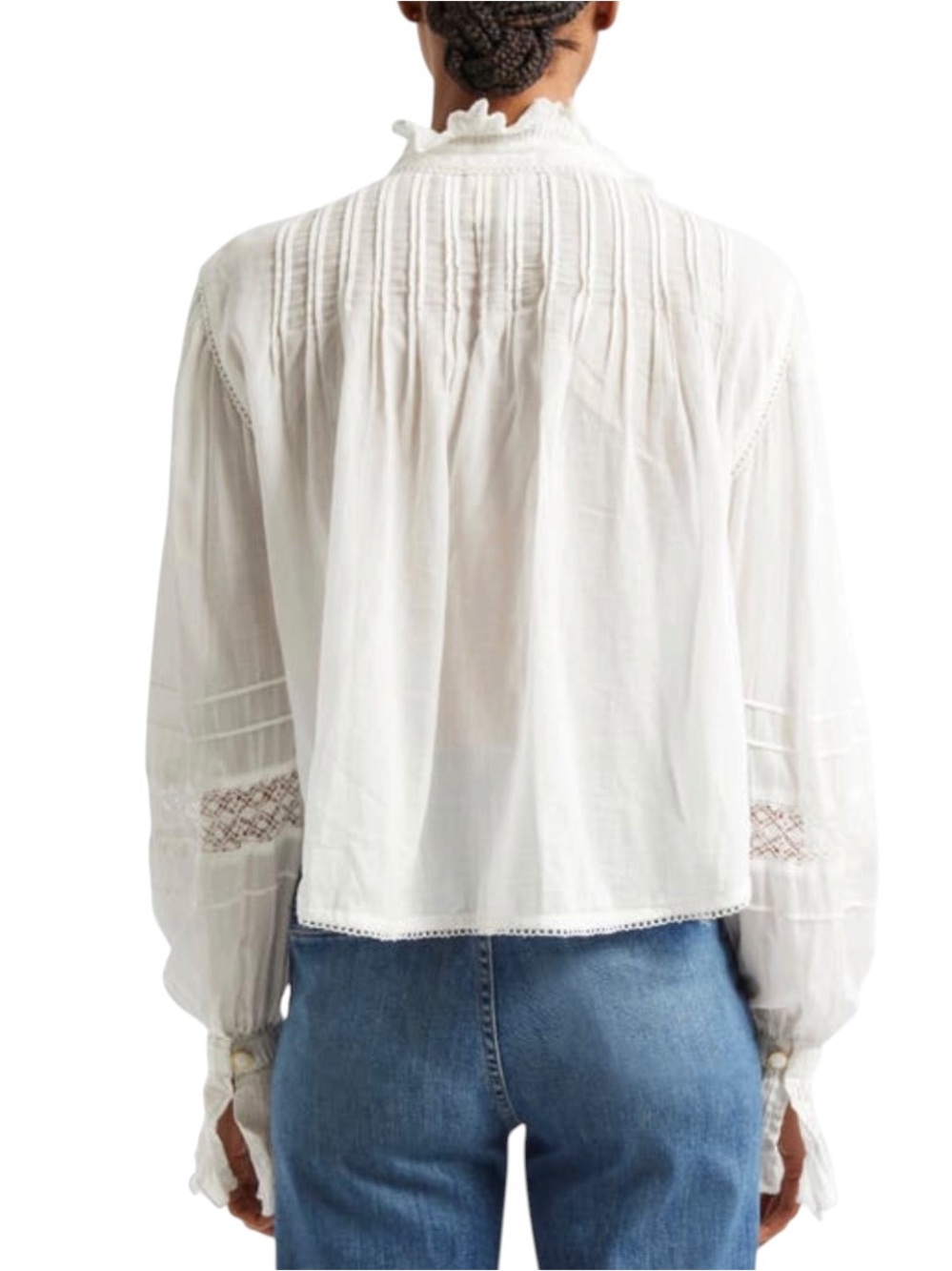 Farm Rio White Ruffle Sleeve Gold Button-Down Shirt | Size Large - Picture 4 of 8